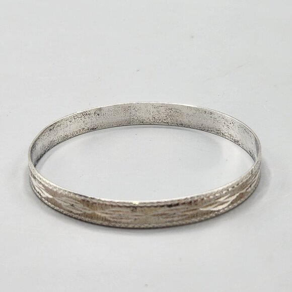 Sterling Silver Bangles Etched Geometric Pattern 925 - Picture 7 of 11